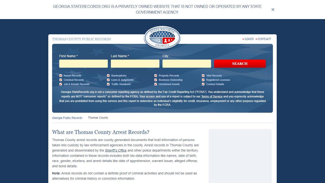 Thomas County Arrest, Court, and Public Records | StateRecords.org